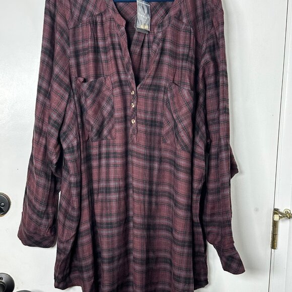 Torrid Harper Brushed Tunic Pullover Brown Plaid Sz 5 (28) Long Sleeves NWT - Picture 6 of 12
